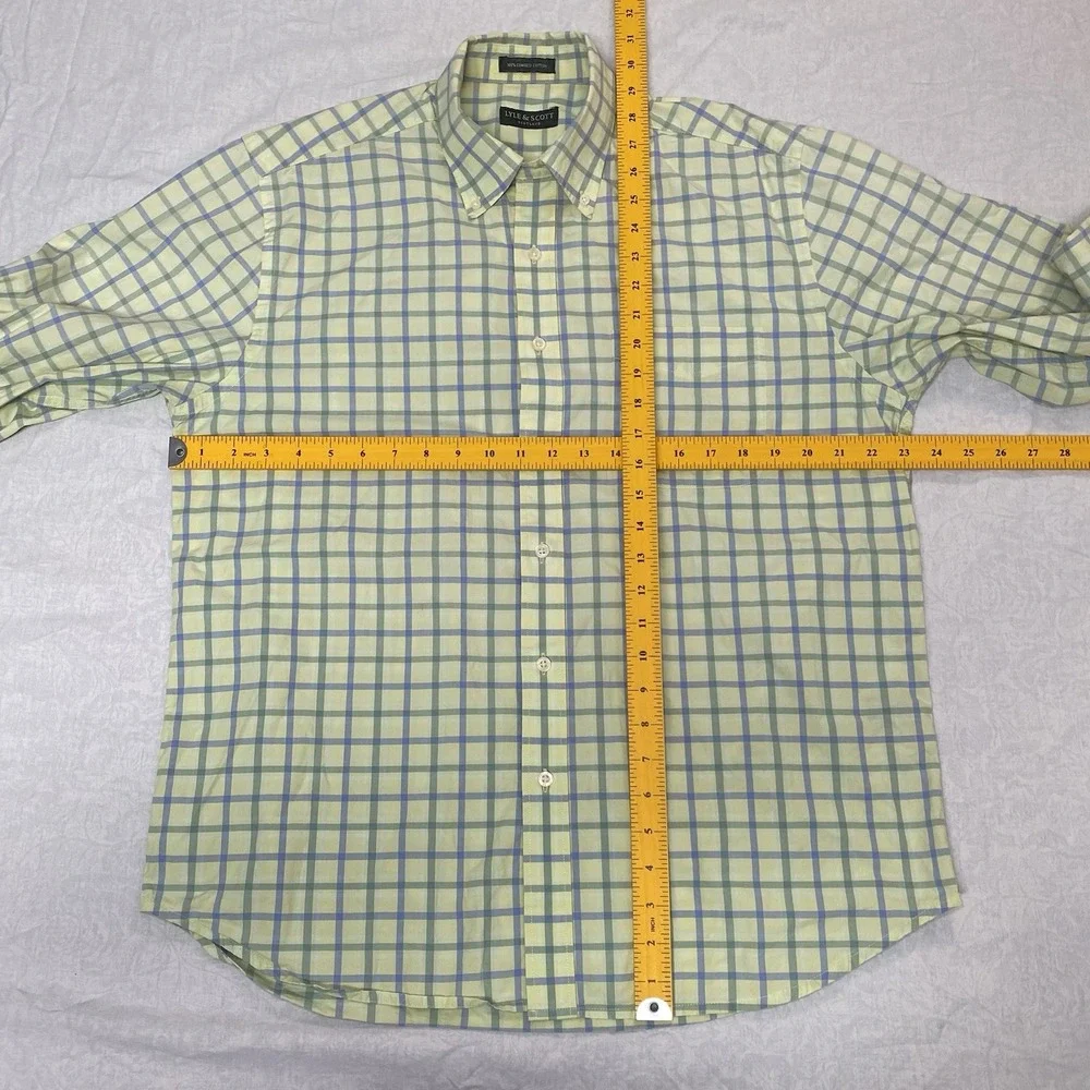 Lyle & Scott Button Down Shirt Mens XL (Est No Size Tag) Green Blue Plaid Cotton